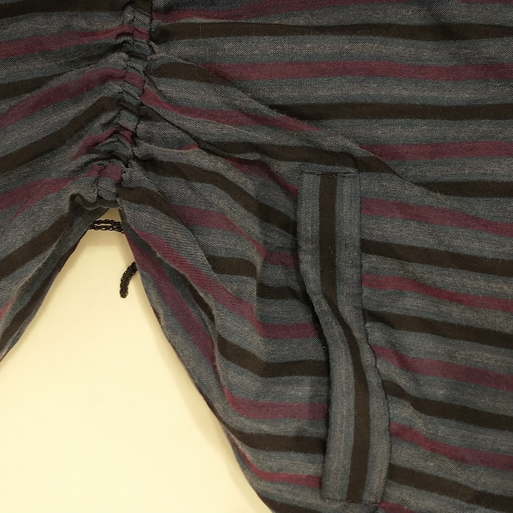 Striped Shirt Dress 90s Vintage Pockets Lightweight Fabric Dark Colorful Stripe - Picture 9 of 10